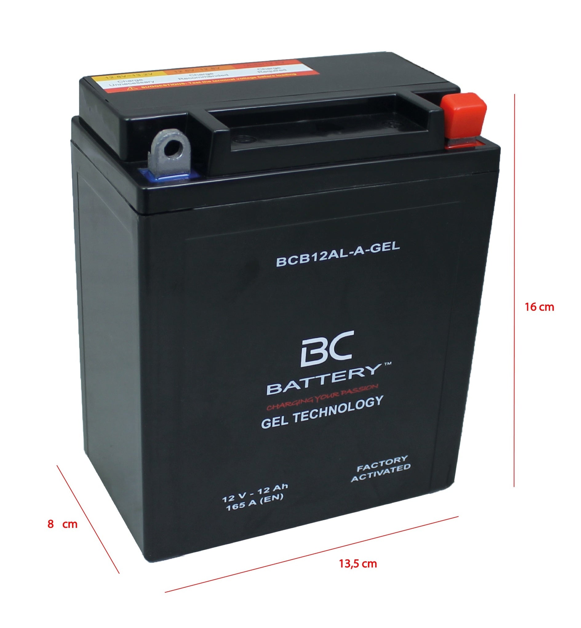 BCB12AL-A-GEL| Batteria Moto al GEL,YB12AL-A/A2,12V,12Ah,CCA: 165 Amp,135x80x160mm - BC Battery Italian Official Website