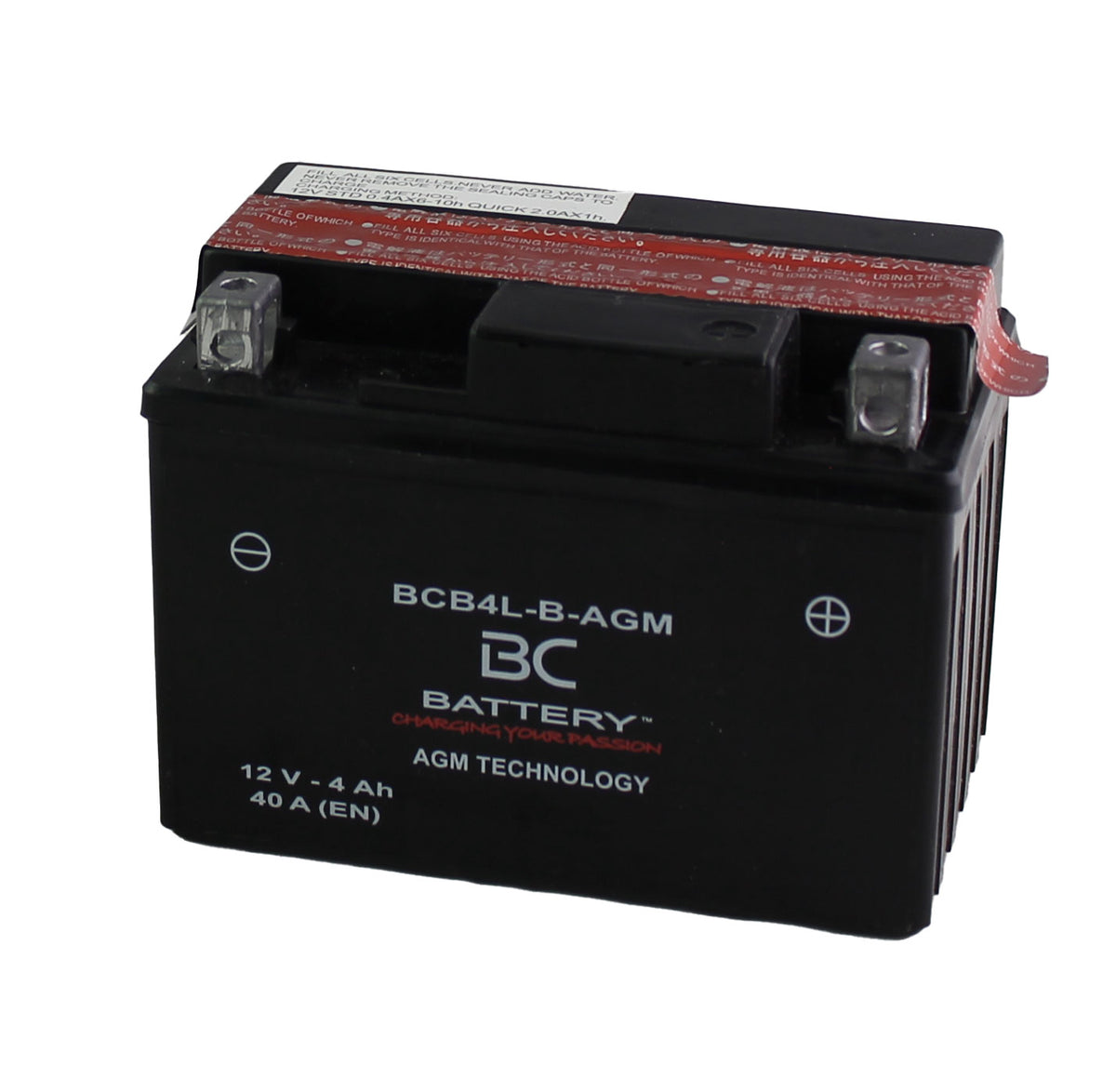 BCB4L-B-AGM | Batterie moto AGM , YB4L-B/A, 12 V, CCA : 4 A, 40 CCA, 120 x 70 x 91 mm