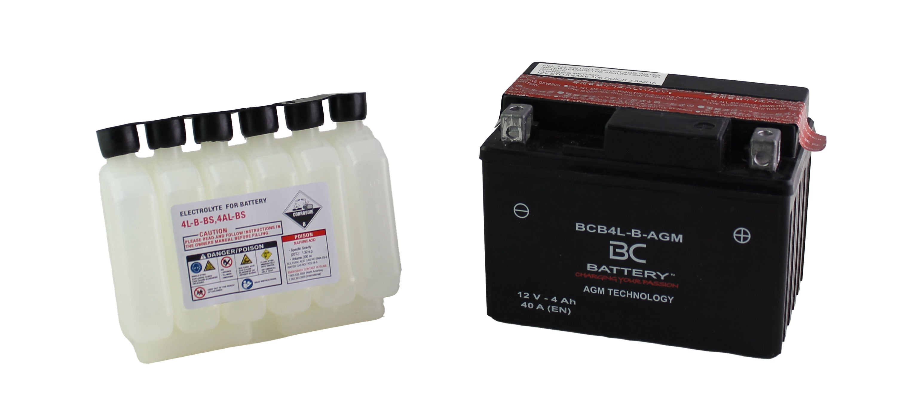 BCB4L-B-AGM | Batterie moto AGM , YB4L-B/A, 12 V, CCA : 4 A, 40 CCA, 120 x 70 x 91 mm