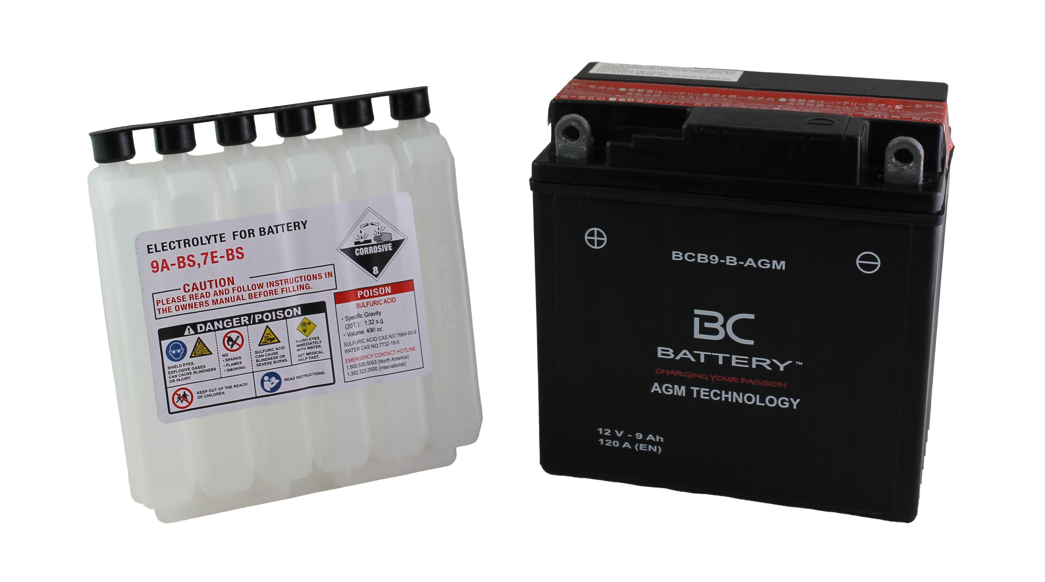 BCB9-B-AGM | Batterie moto AGM , YB9-B, 12 V, 9 Ah, CCA : 120 A, 135 x 75 x 138 mm