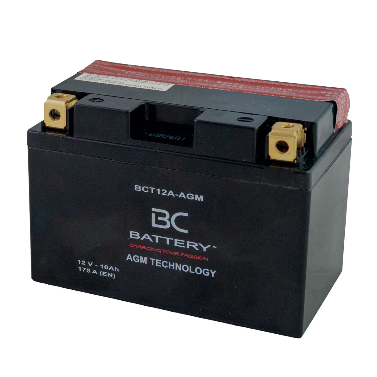 Batterie moto AGM BCT12A-AGM, YT12A-BS, 12 V, 10 Ah, CCA : 175 A, 150 x 85 x 105 mm