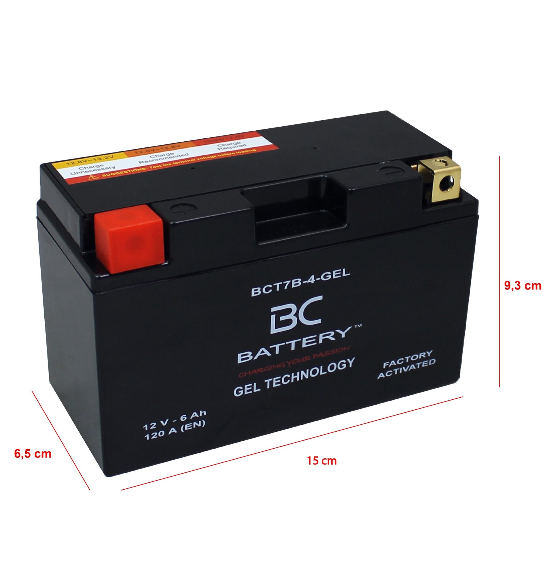 BCT7B-4-GEL| Batteria Moto al GEL,YT7B-BS, 12V,6 Ah, CCA: 120Amp,150x65x93mm - BC Battery Italian Official Website