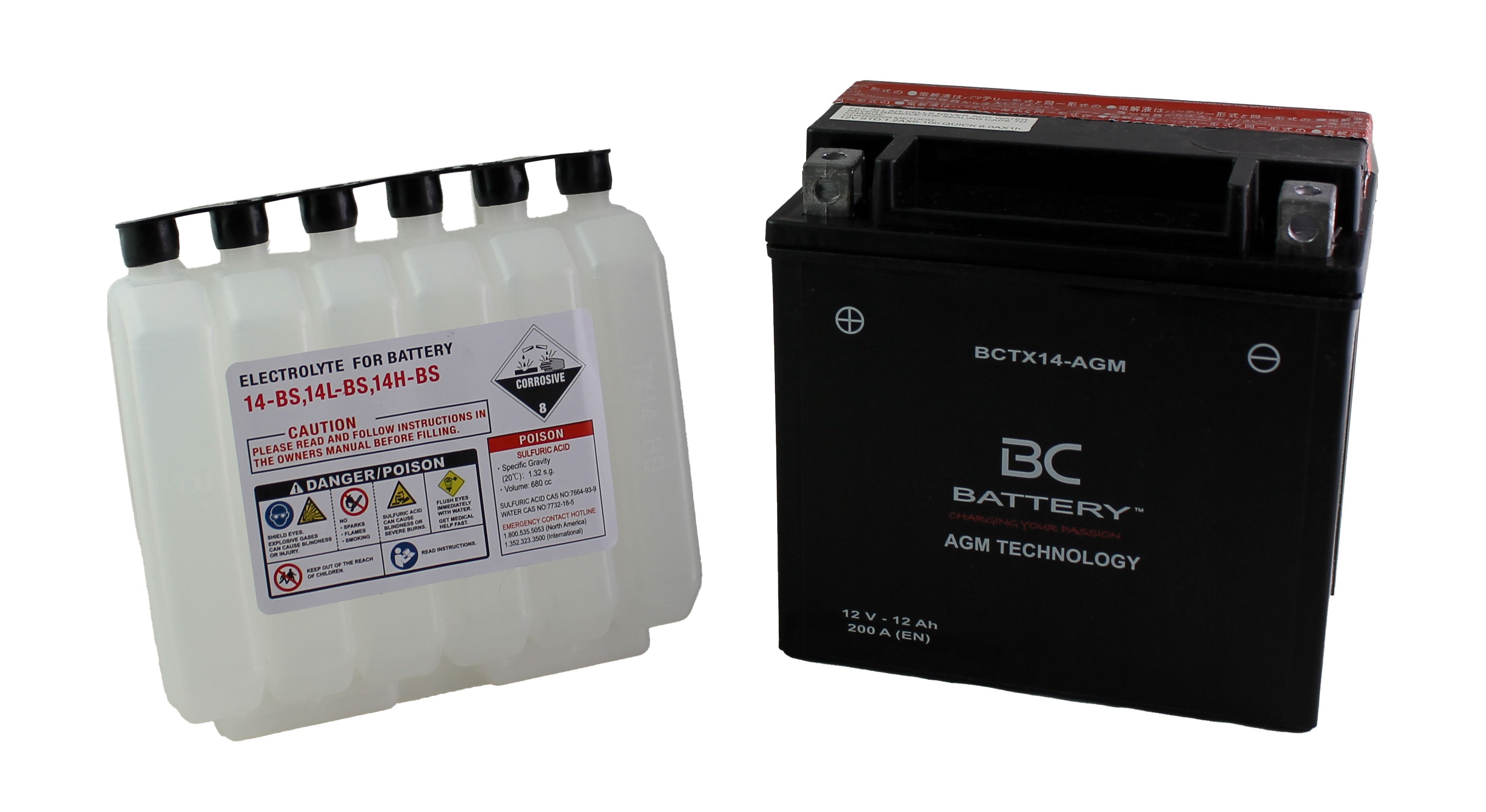 BCTX14-AGM | Batterie moto AGM , YTX14-BS, 12 V, 12 Ah, CCA : 200 A, 150 x 87 x 146 mm