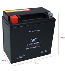 BCTX14-GEL| Batteria Moto al GEL,YTX14-BS,12V,12Ah,CCA:200Amp,150x87x146mm