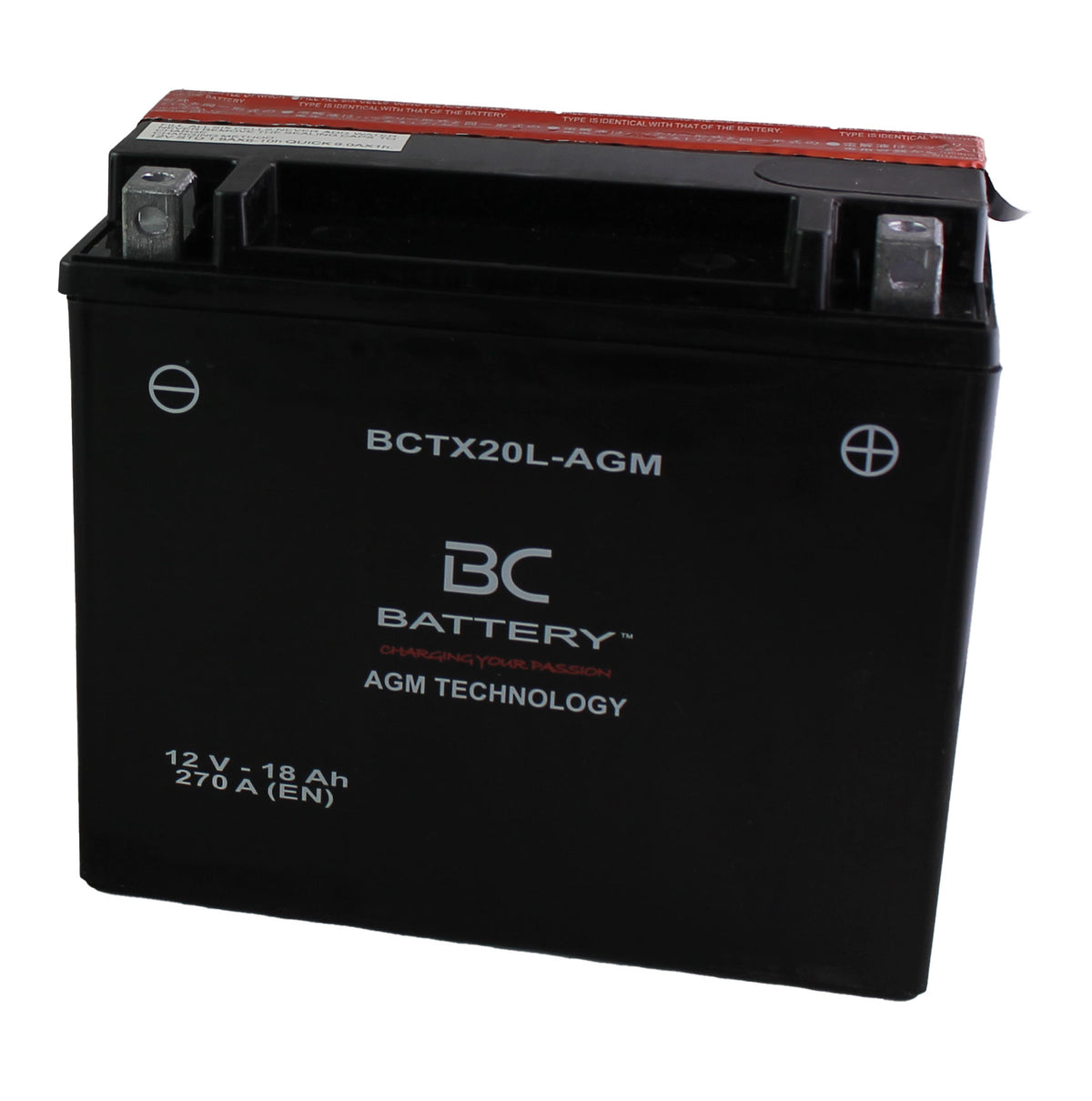 BCTX20L-AGM | Batterie moto AGM , YTX20L-BS, 12 V, 18 Ah, CCA : 270 A, 175 x 87 x 155 mm