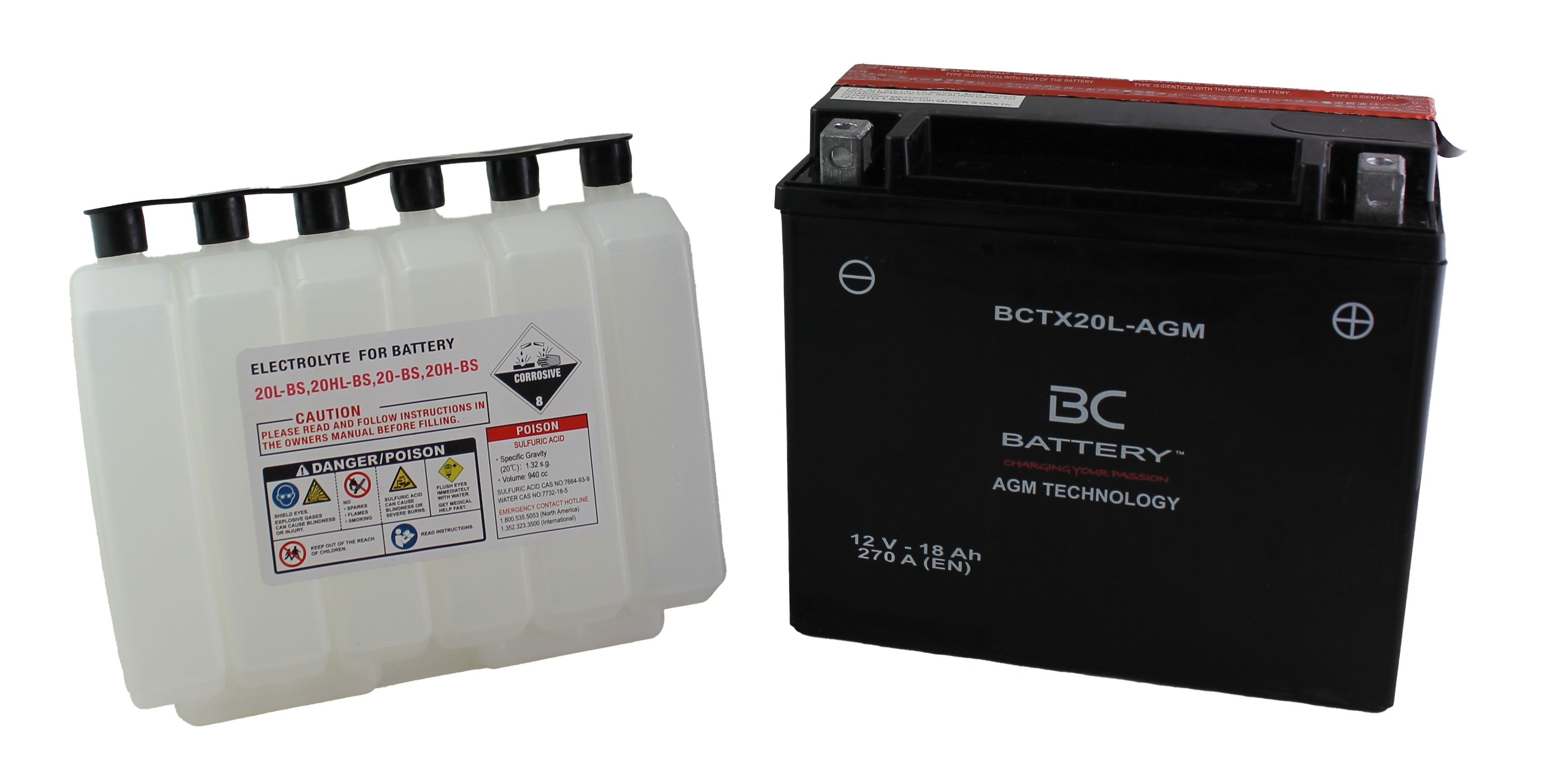 BCTX20L-AGM | Batterie moto AGM , YTX20L-BS, 12 V, 18 Ah, CCA : 270 A, 175 x 87 x 155 mm