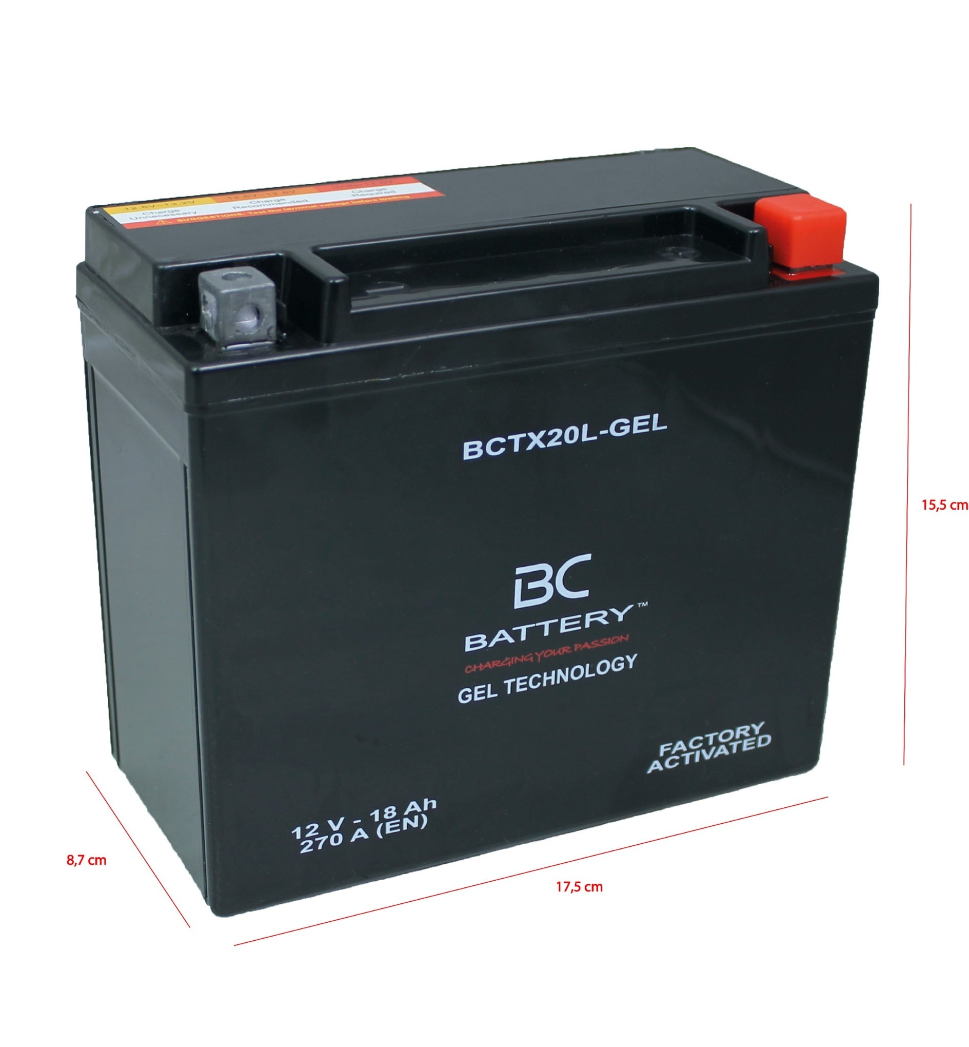 BCTX20L-GEL| Batteria Moto al GEL,YTX20L-BS,12V,18Ah,CCA: 270Amp,175x87x155 mm - BC Battery Italian Official Website