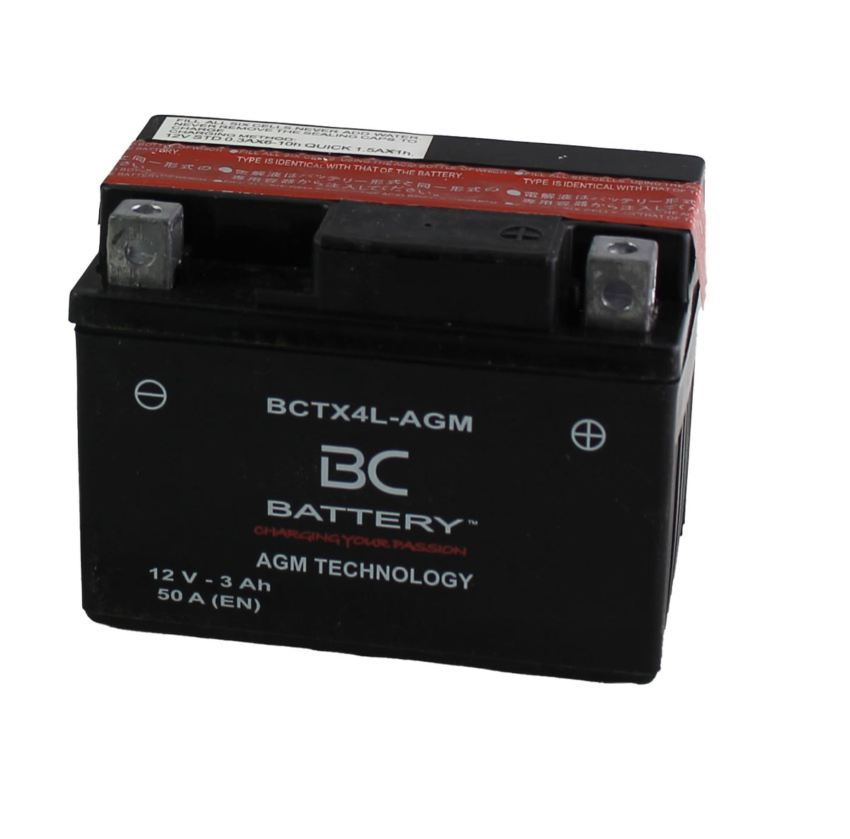BCTX4L-AGM | Batterie moto AGM , YTX4L-BS, 12 V, 3 Ah, CCA : 50 A, 113 x 70 x 85 mm