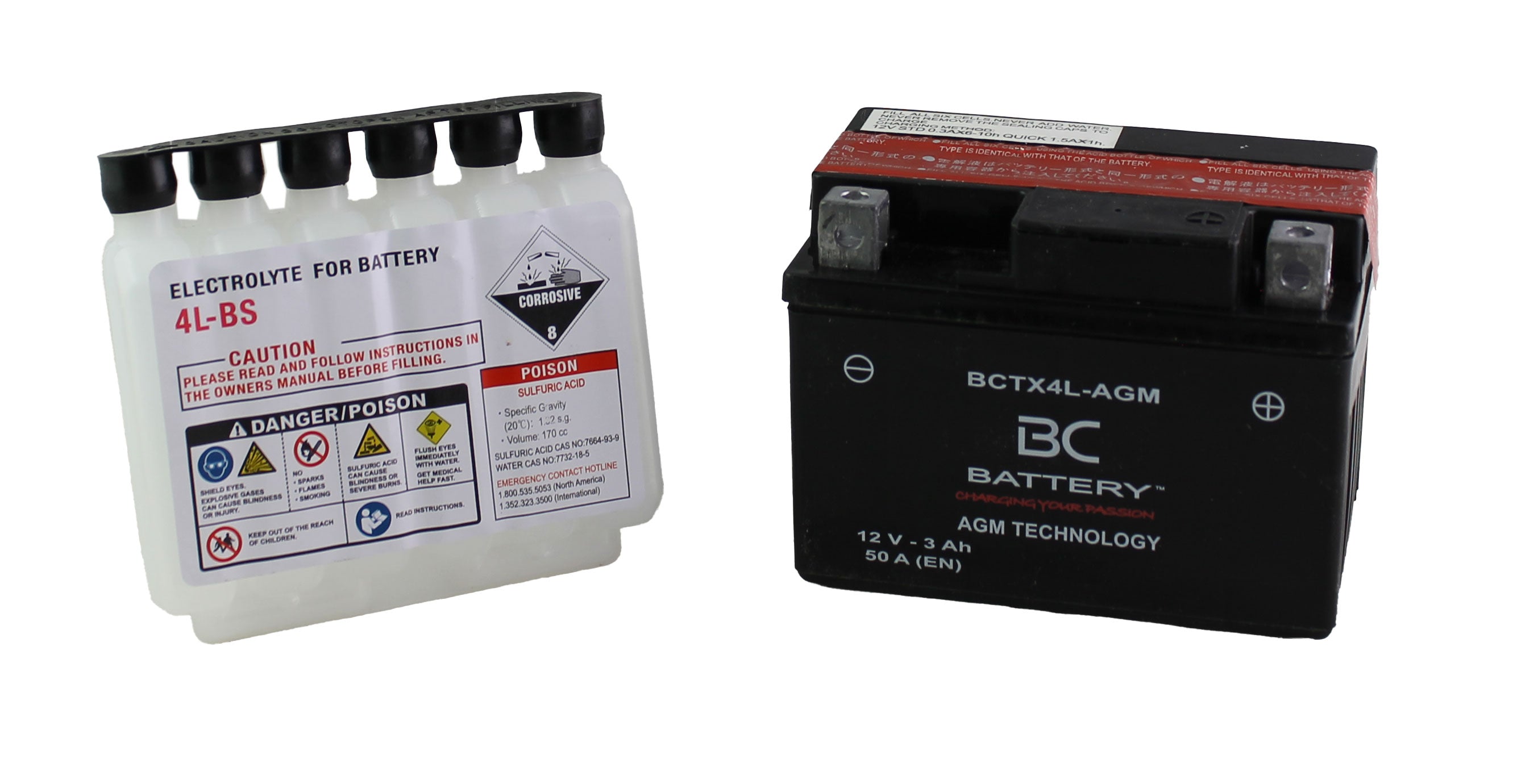 BCTX4L-AGM | Batterie moto AGM , YTX4L-BS, 12 V, 3 Ah, CCA : 50 A, 113 x 70 x 85 mm
