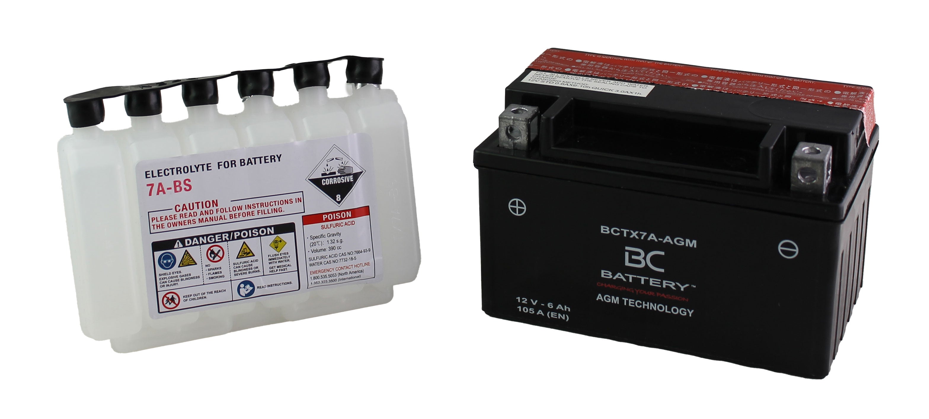 BCTX7A-AGM | Batterie moto AGM , YTX7A-BS, 12 V, 6 Ah, CCA : 105 A, 150 x 87 x 94 mm