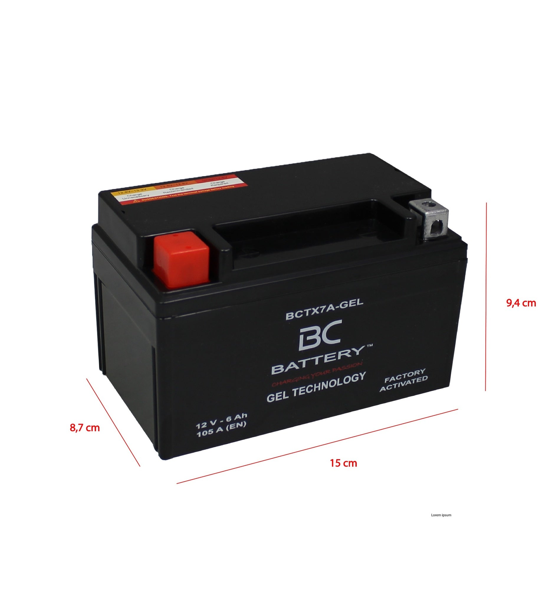 BCTX7A-GEL| Batteria Moto al GEL, YTX7A-BS, 12V, 6 Ah, CCA: 105 Amp, 150x87x94mm - BC Battery Italian Official Website