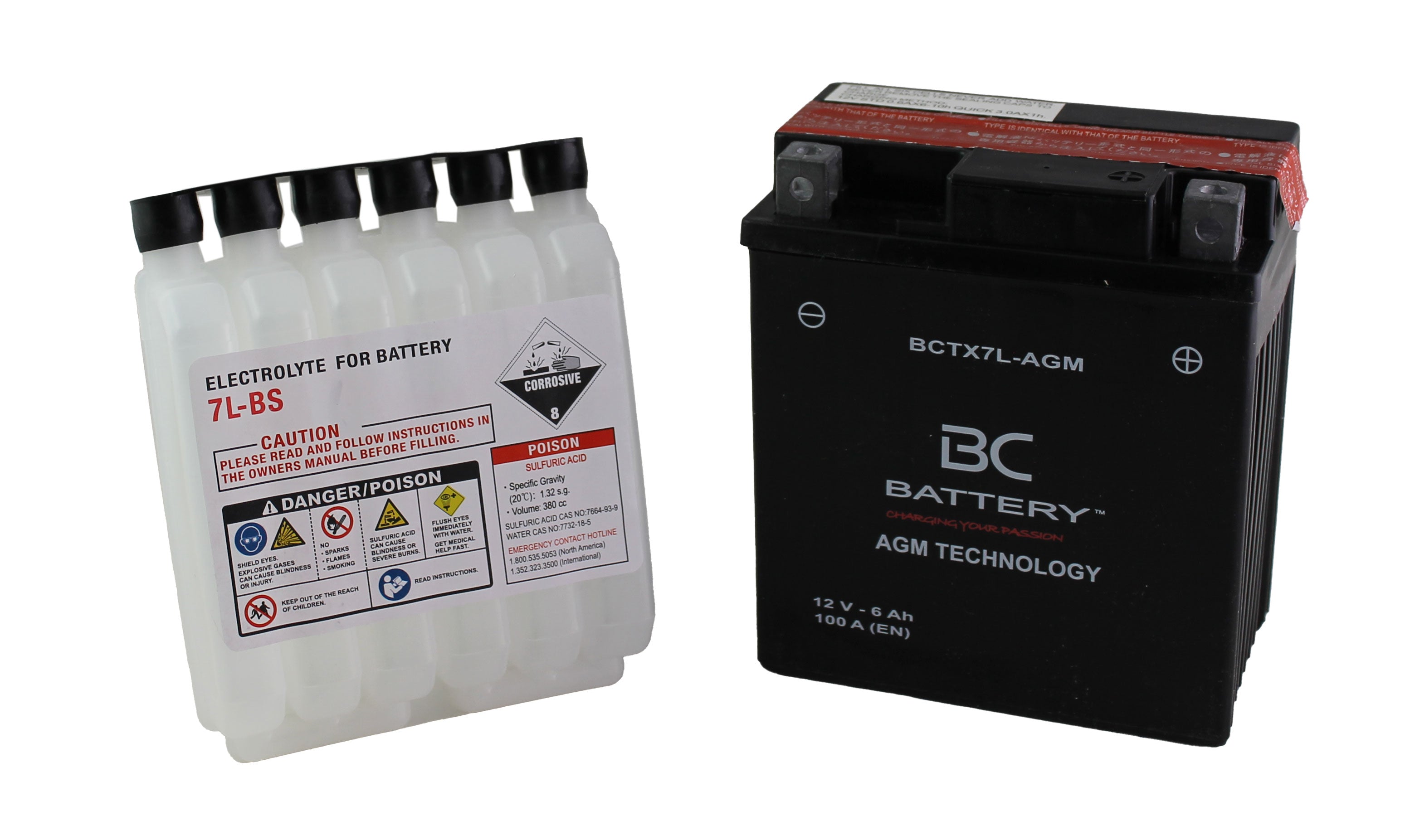 BCTX7L-AGM | AGM-Motorradbatterie, YTX7L-BS, 12 V, 6 Ah, CCA: 100 Ampere, 150 x 70 x 130 mm