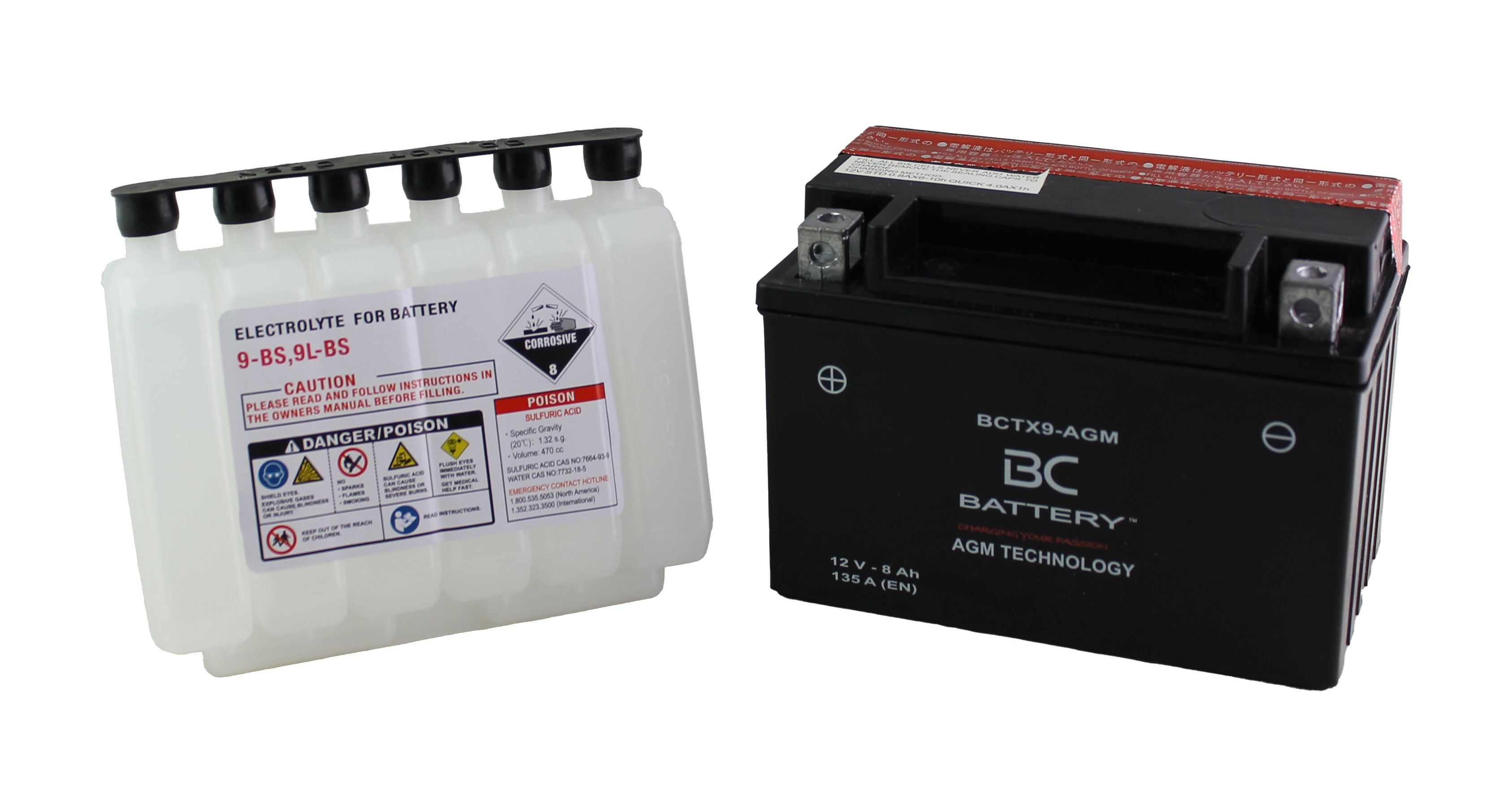 BCTX9-AGM | Batterie moto AGM , YTX9-BS, 12 V, 8 Ah, CCA : 135 A, 150 x 87 x 105 mm
