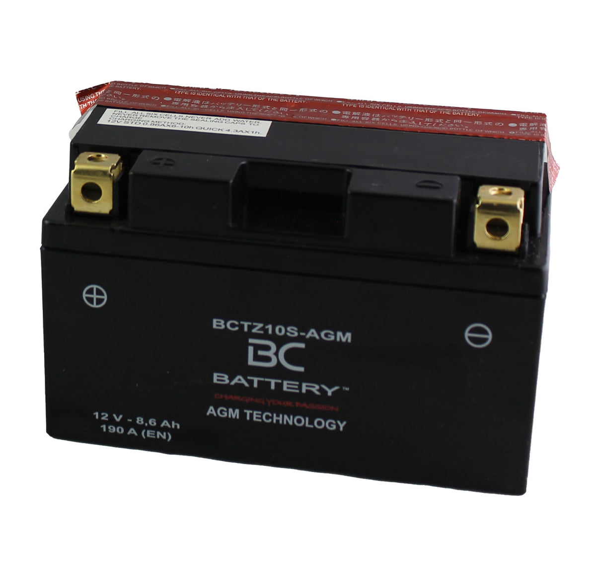 BCTZ10S-AGM | Batterie moto AGM , YTZ10S, 12 V, 8,6 Ah, CCA : 190 A, 150 x 87 x 93 mm