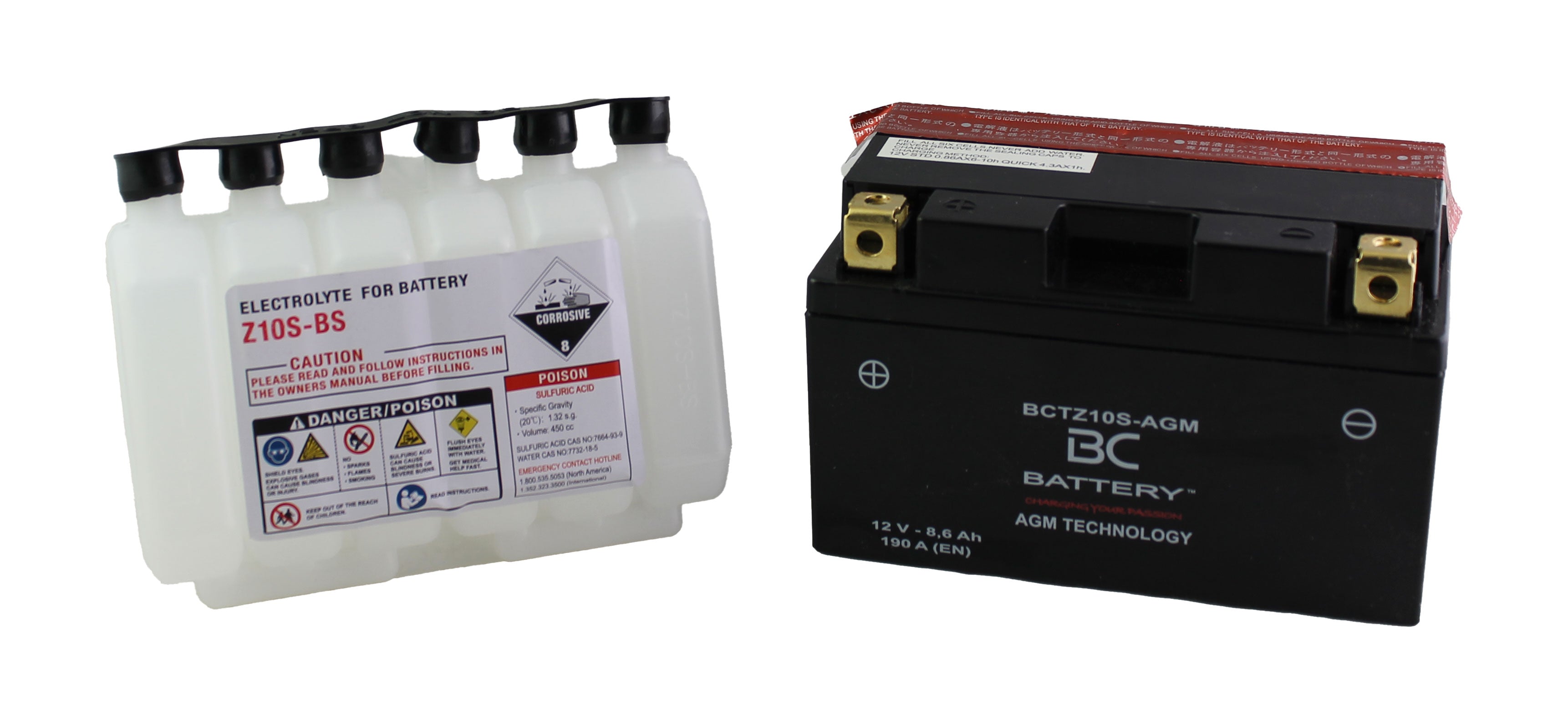 BCTZ10S-AGM | Batterie moto AGM , YTZ10S, 12 V, 8,6 Ah, CCA : 190 A, 150 x 87 x 93 mm
