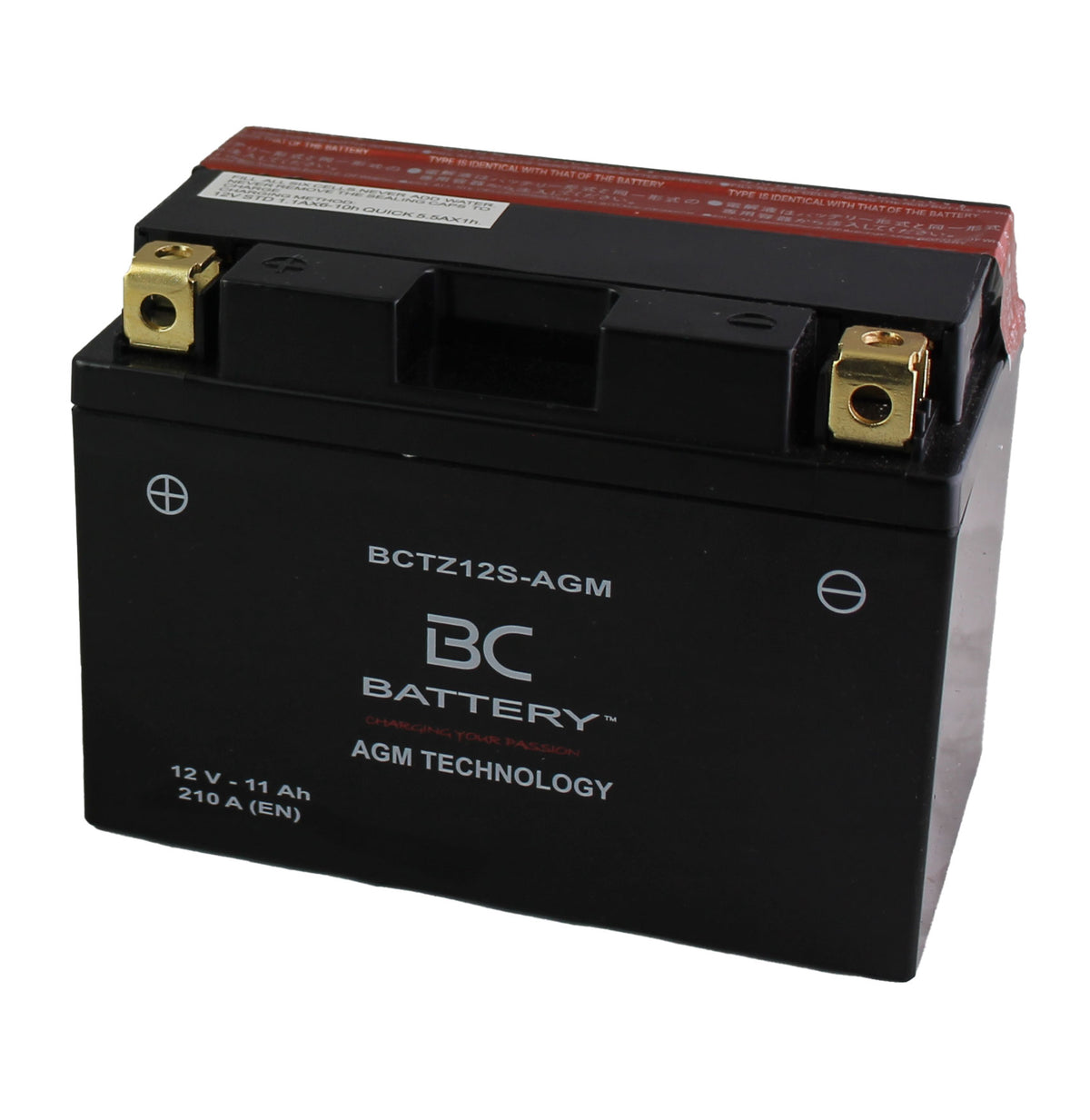 BCTZ12S-AGM | Batterie moto AGM , YTZ12S, 12 V, 11 Ah, CCA : 210 A, 150 x 87 x 110 mm