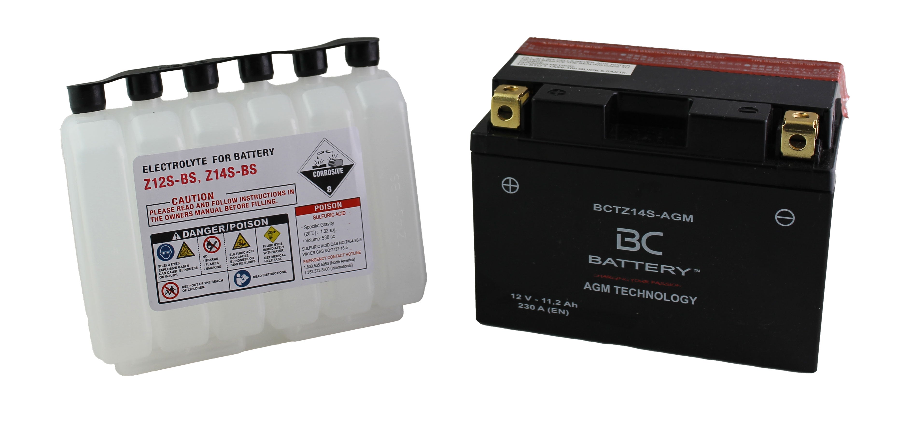 BCTZ14S-AGM | Batterie AGM moto, YTZ14S, 12 V, 11,2 Ah, CCA : 230 A, 150 x 87 x 110 mm