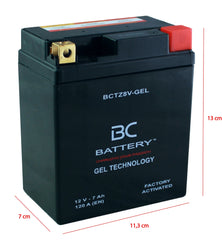 BCTZ8V-GEL| Batteria Moto al GEL,YTZ8V,12V,7 Ah, CCA: 120Amp,113x70x130mm - BC Battery Italian Official Website