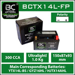 BC Lithium Batteries BCTX14L-FP Batteria Moto Litio LiFePO4, 1 kg, 12V, YTX14L-BS / GYZ16HL - BC Battery Italian Official Website