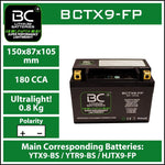 BC Lithium Batteries BCTX9-FP Batteria Moto al Litio LiFePO4, 0,8 kg, 12V, HJTX9-FP / YTX7A-BS / YTX9-BS / YTR9-BS - BC Battery Italian Official Website
