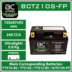 BC Lithium Batteries BCTZ10S-FP Batteria Moto al Litio LiFePO4, 0,8 kg, 12V, HJTZ10S-FP/ YTX7A-BS / YTZ10S / YTX12-BS / YTX12A-BS / YB12B-B2 /FTZ9 BS/YT12A-BS - BC Battery Italian Official Website